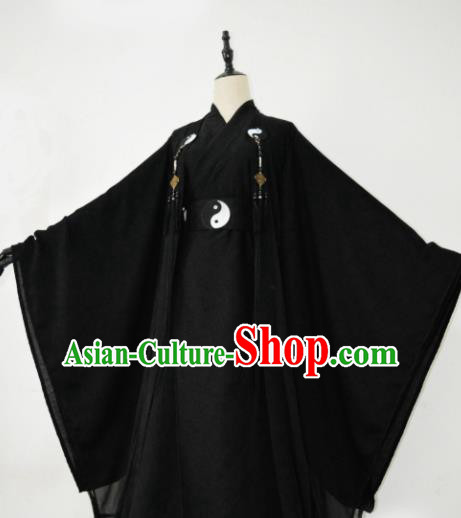 Customized Chinese Cosplay Swordsman Taoist Priest Black Costume Ancient Drama Childe Clothing for Men