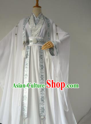 Chinese Customized Traditional Cosplay Swordsman Costume Ancient Drama Childe Prince White Clothing for Men