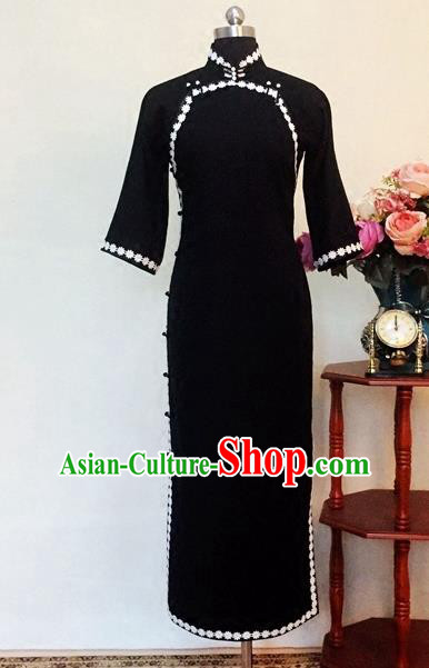 Chinese Traditional Customized Black Cheongsam National Costume Classical Qipao Dress for Women