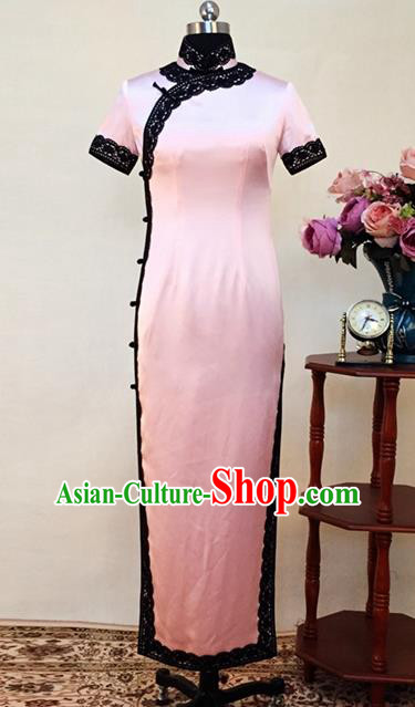 Chinese Traditional Customized Pink Silk Cheongsam National Costume Classical Qipao Dress for Women