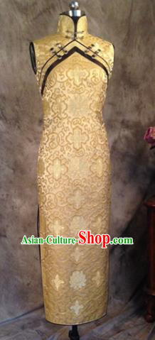 Chinese Traditional Customized Golden Cheongsam National Costume Classical Qipao Dress for Women