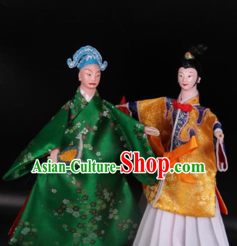 Traditional Chinese Handmade Green Handsome And Beauty Marionette Puppets Old Men Puppet String Puppet Wooden Image Arts Collectibles