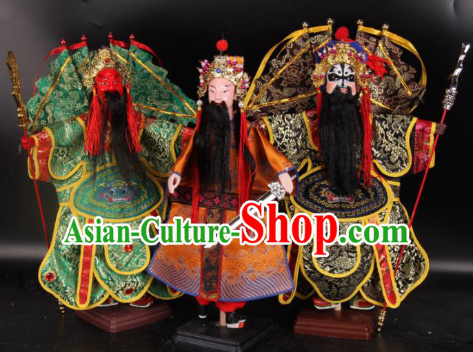 Traditional Chinese Handmade Liu Bei Guan Yu Zhang Fei Puppet Marionette Puppets String Puppet Wooden Image Arts Collectibles