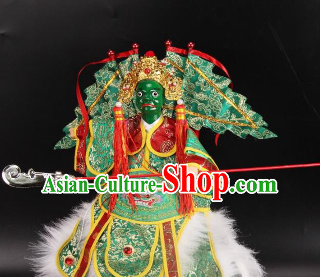 Traditional Chinese Handmade Green Armor Takefu Puppet Marionette Puppets String Puppet Wooden Image Arts Collectibles