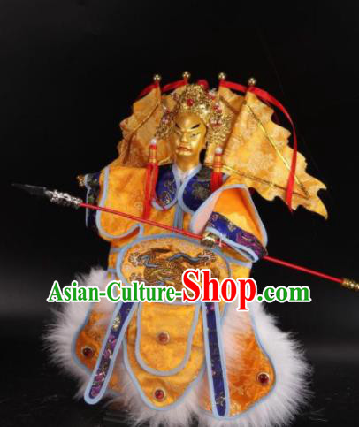 Traditional Chinese Handmade Yellow Armor Takefu Puppet Marionette Puppets String Puppet Wooden Image Arts Collectibles