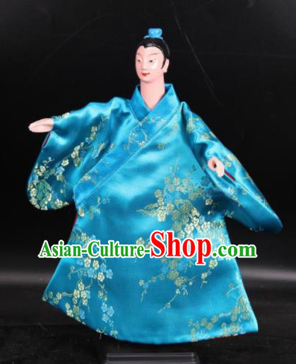 Traditional Chinese Handmade Blue Robe Gifted Scholar Puppet Marionette Puppets String Puppet Wooden Image Arts Collectibles
