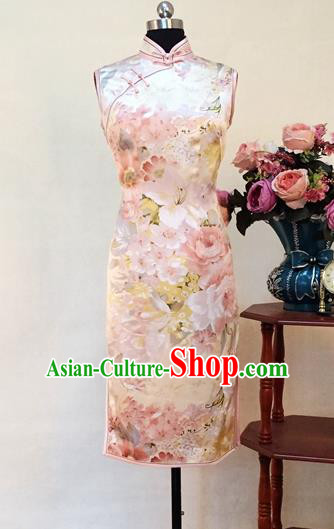 Chinese Traditional Customized Pink Silk Cheongsam National Costume Classical Qipao Dress for Women