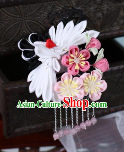 Japanese Traditional Hair Accessories Asian Japan Geisha White Crane Hair Claw Hairpins for Women