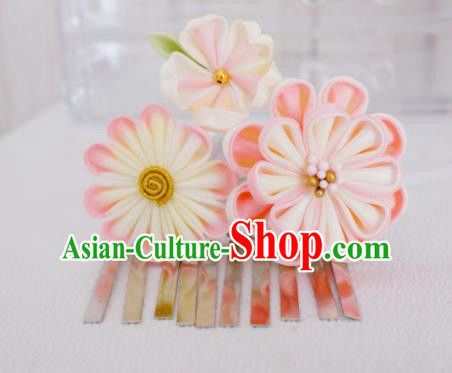 Asian Japan Geisha Pink Flowers Hair Claw Japanese Traditional Hair Accessories for Women