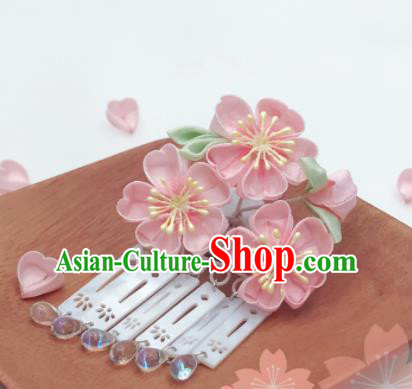 Asian Japan Geisha Pink Sakura Tassel Hair Claw Japanese Traditional Hair Accessories for Women