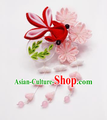 Japanese Traditional Hair Accessories Asian Japan Geisha Goldfish Sakura Tassel Hairpins for Women