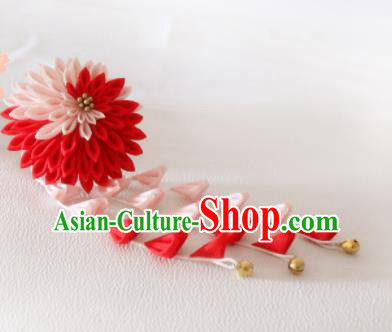 Japanese Traditional Hair Accessories Asian Japan Geisha Red Chrysanthemum Tassel Hairpins for Women