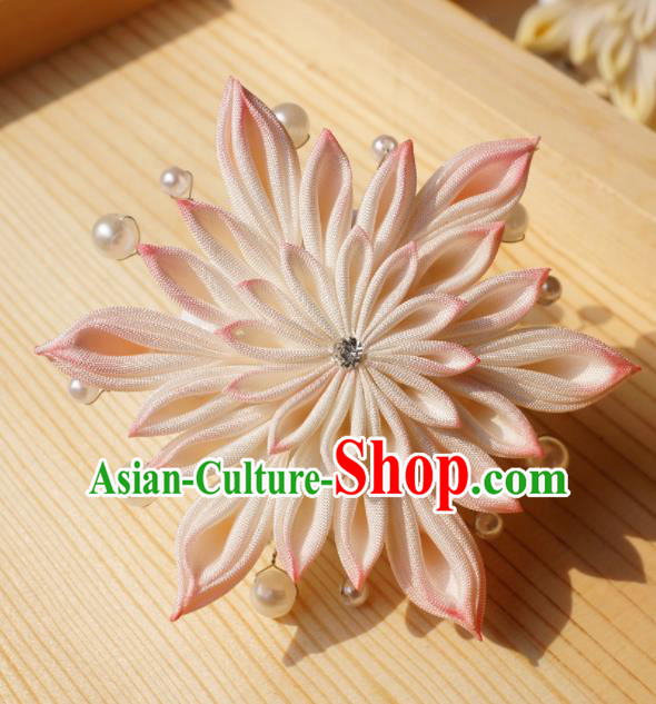 Asian Japan Traditional Geisha Pink Chrysanthemum Hair Claw Japanese Kimono Hair Accessories for Women