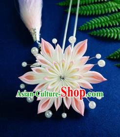 Asian Japan Traditional Geisha Pink Chrysanthemum Tassel Hairpins Japanese Kimono Hair Accessories for Women