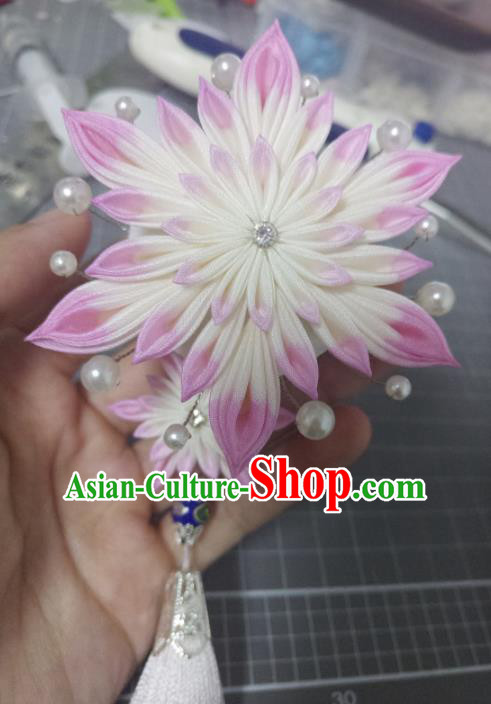 Asian Japan Traditional Geisha Lilac Chrysanthemum Tassel Hairpins Japanese Kimono Hair Accessories for Women