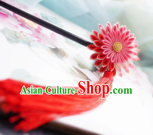 Asian Japan Traditional Geisha Argyroxiphium Tassel Hairpins Japanese Kimono Hair Accessories for Women