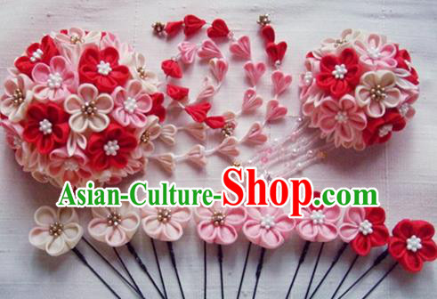 Asian Japan Traditional Geisha Sakura Ball Tassel Hair Claw Japanese Kimono Hair Accessories for Women