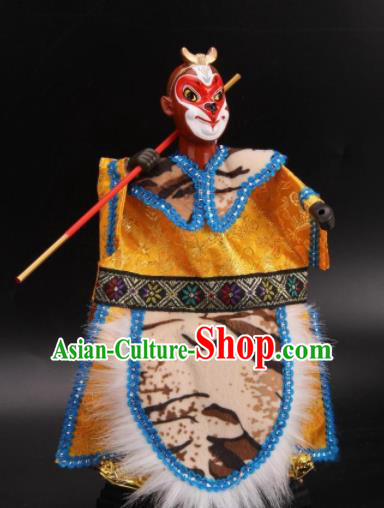 Traditional Chinese Handmade Yellow Handsome Monkey King Puppet Marionette Puppets String Puppet Wooden Image Arts Collectibles