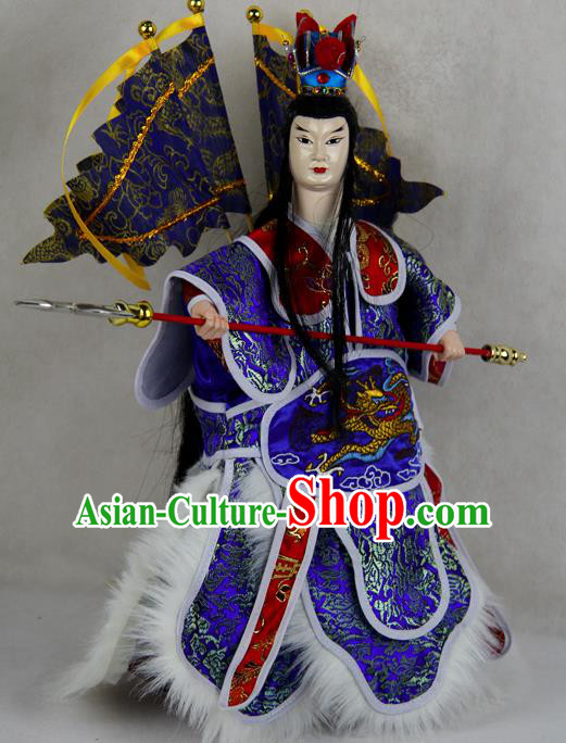 Chinese Traditional Blue General Lv Bu Marionette Puppets Handmade Puppet String Puppet Wooden Image Arts Collectibles