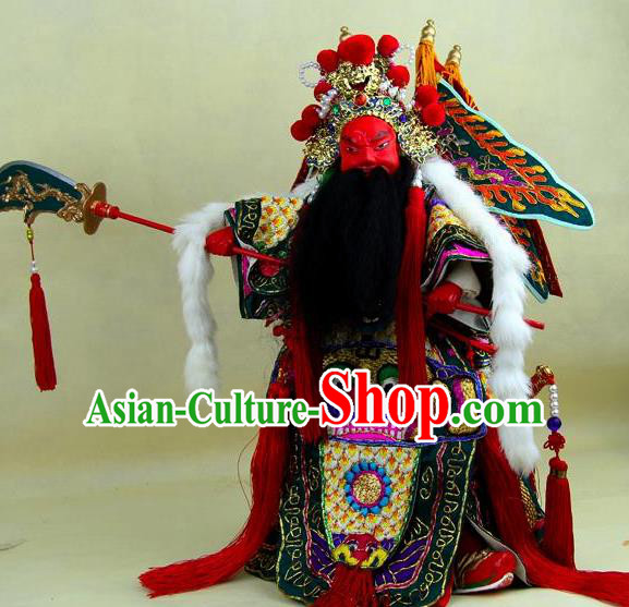 Chinese Traditional Green General Guan Yu Marionette Puppets Handmade Puppet String Puppet Wooden Image Arts Collectibles