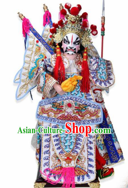 Traditional Chinese White General Guan Ping Marionette Puppets Handmade Puppet String Puppet Wooden Image Arts Collectibles