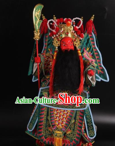 Traditional Chinese Green General Guan Yu Marionette Puppets Handmade Puppet String Puppet Wooden Image Arts Collectibles