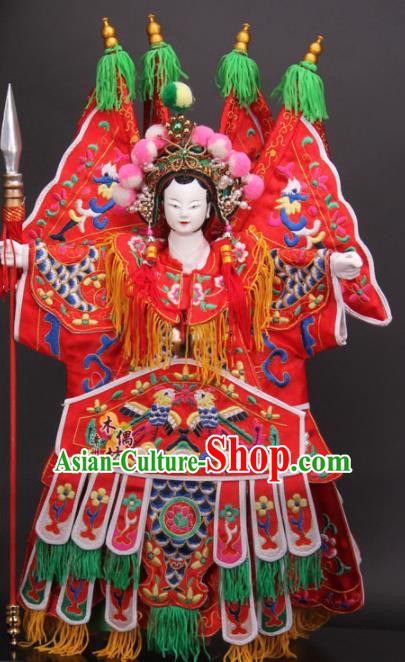 Traditional Chinese Red General Mu Guiying Marionette Puppets Handmade Puppet String Puppet Wooden Image Arts Collectibles