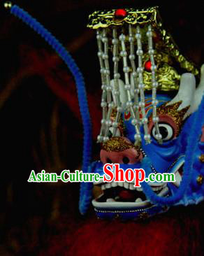 Traditional Chinese Handmade Blue Dragon Head Puppet Marionette Puppets String Puppet Wooden Image Arts Collectibles