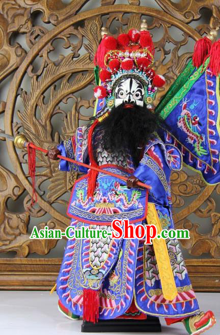 Traditional Chinese Blue General Zhang Fei Marionette Puppets Handmade Puppet String Puppet Wooden Image Arts Collectibles