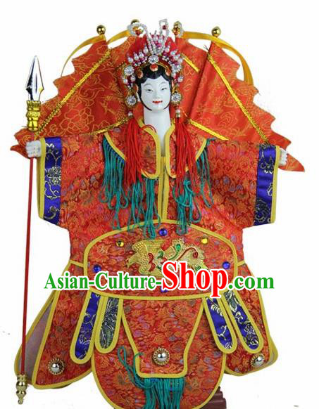 Traditional Chinese Red General Mu Guiying Marionette Puppets Handmade Puppet String Puppet Wooden Image Arts Collectibles