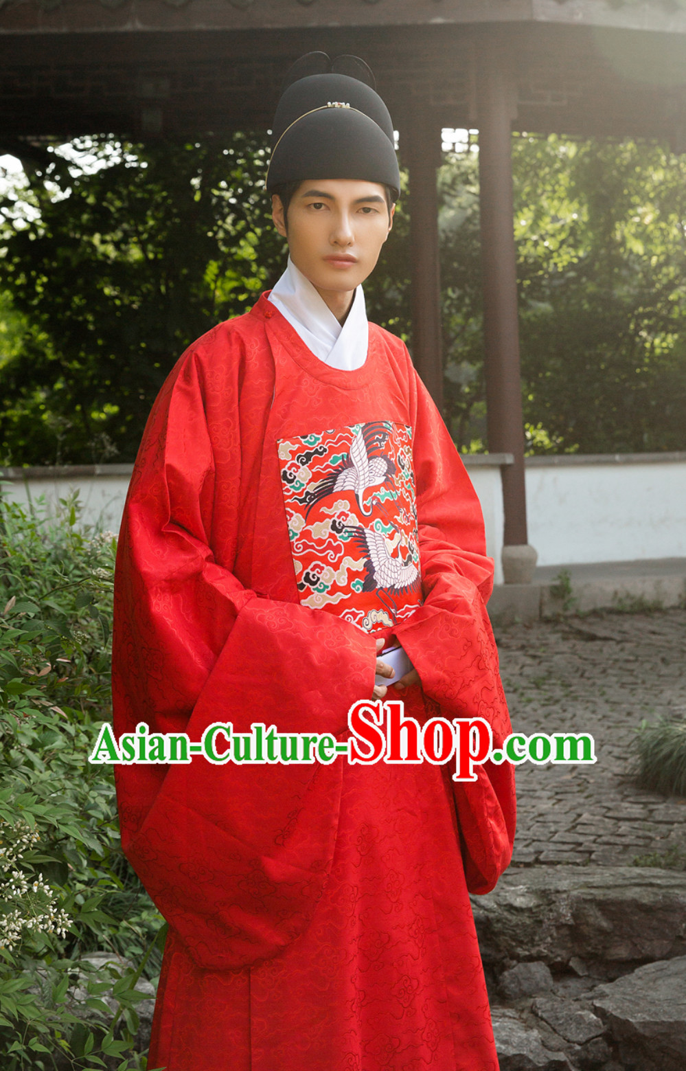 Ancient Chinese Ming Dynasty Government Official Robe Film Costumes and Hat Complete Set for Men