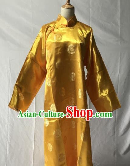 Traditional Chinese Huangmei Opera Niche Yellow Long Gown Ancient Qing Dynasty Prince Costume for Men