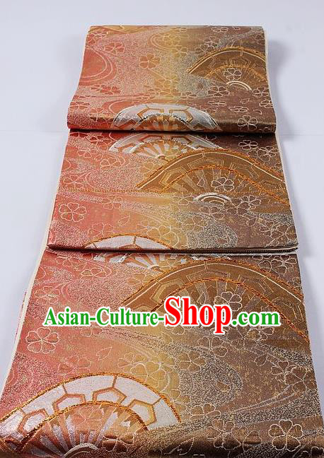 Traditional Japanese Classical Wheel Pattern Peach Pink Waistband Kimono Brocade Accessories Yukata Belt for Women