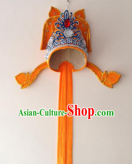 Traditional Chinese Beijing Opera Niche Orange Hat Ancient Number One Scholar Headwear for Men