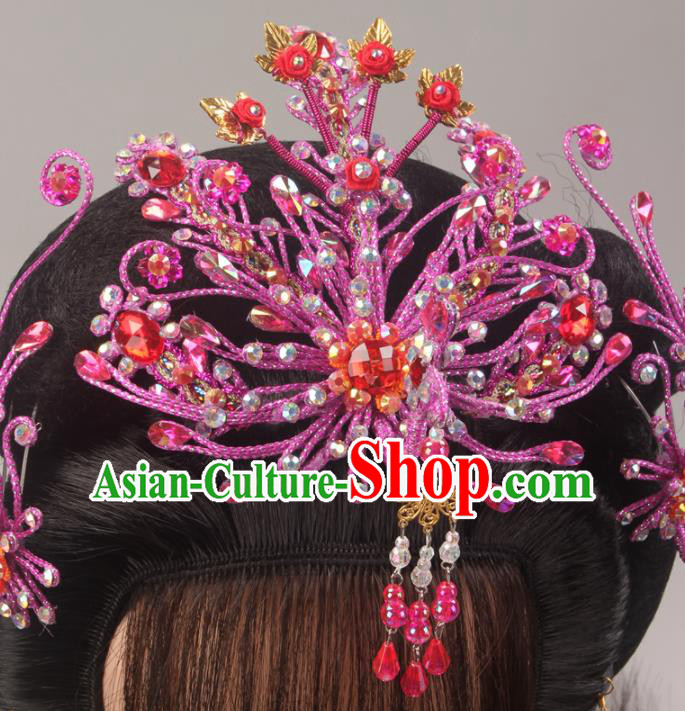 Traditional Chinese Beijing Opera Queen Purple Phoenix Hairpins Hair Accessories Ancient Court Princess Headwear for Women