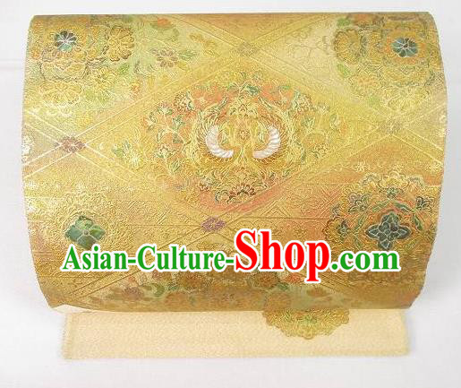 Traditional Japanese Classical Peony Pattern Golden Waistband Kimono Brocade Accessories Yukata Belt for Women