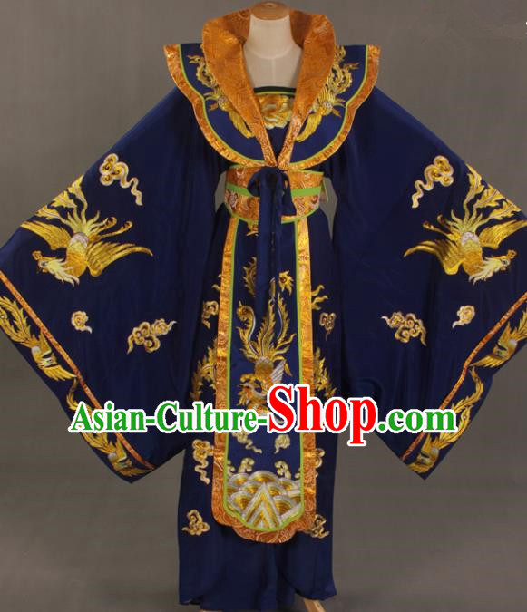 Handmade Traditional Chinese Beijing Opera Queen Royalblue Dress Ancient Court Lady Costumes for Women