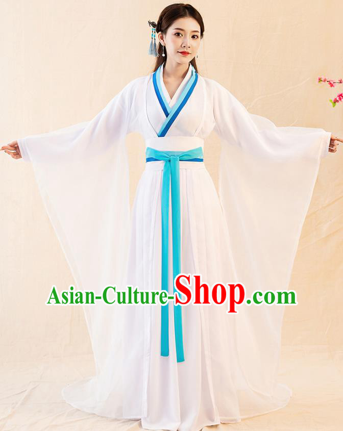 Traditional Chinese Jin Dynasty Court Lady White Hanfu Dress Ancient Palace Princess Replica Costumes for Women