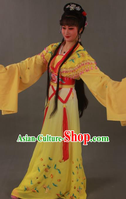 Traditional Chinese Peking Opera Actress Zhu Yingtai Yellow Dress Ancient Aristocratic Miss Costume for Women