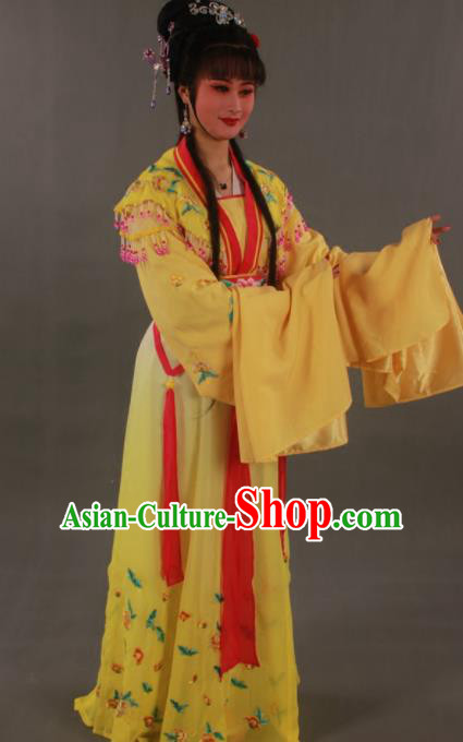 Traditional Chinese Peking Opera Actress Zhu Yingtai Yellow Dress Ancient Aristocratic Miss Costume for Women