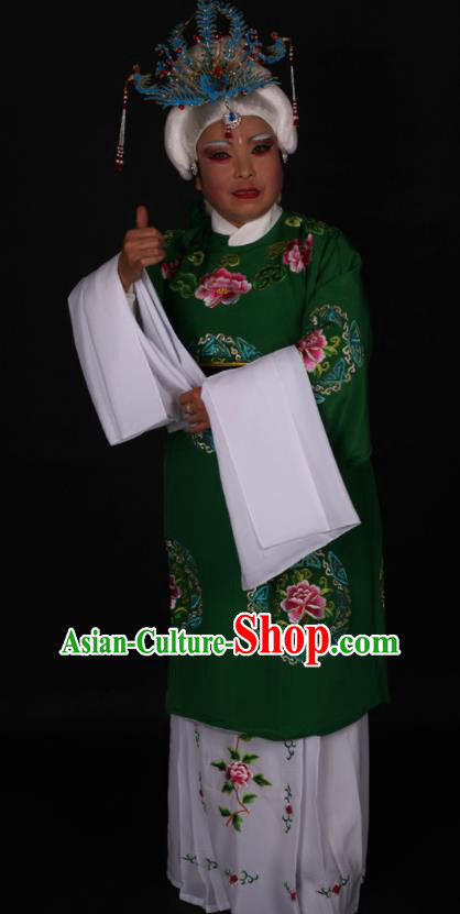 Traditional Chinese Peking Opera Stand By Green Dress Ancient Dowager Countess Costume for Women