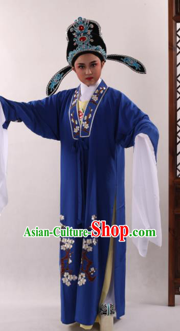 Traditional Chinese Huangmei Opera Niche Royalblue Cape Ancient Gifted Scholar Costume for Men