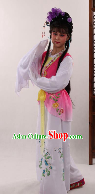 Traditional Chinese Peking Opera Maidservants Rosy Dress Ancient Servant Girl Costume for Women
