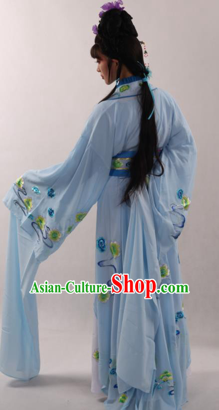 Traditional Chinese Peking Opera Diva Blue Dress Ancient Court Princess Costume for Women