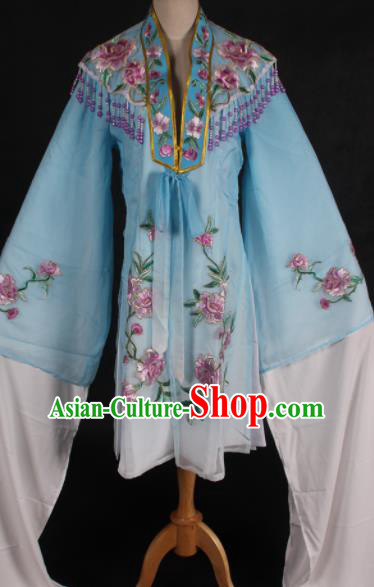 Traditional Chinese Peking Opera Diva Blue Dress Ancient Countess Costume for Women