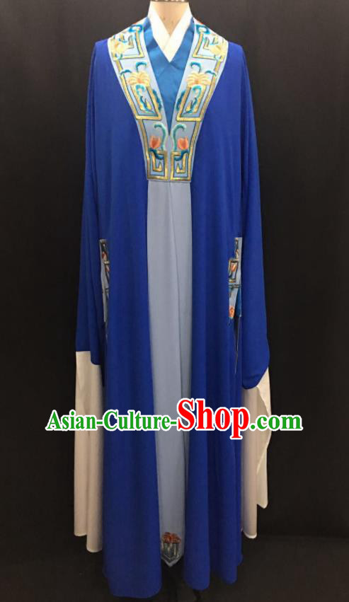 Traditional Chinese Huangmei Opera Niche Royalblue Robe Ancient Romance of the Western Chamber Scholar Costume for Men