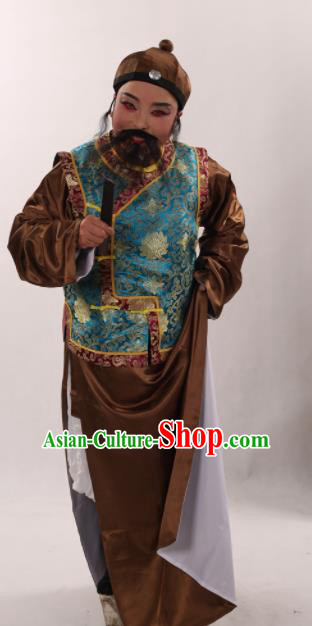 Traditional Chinese Shaoxing Opera Costume Ancient Qing Dynasty Long Gown and Blue Mandarin Jacket for Men