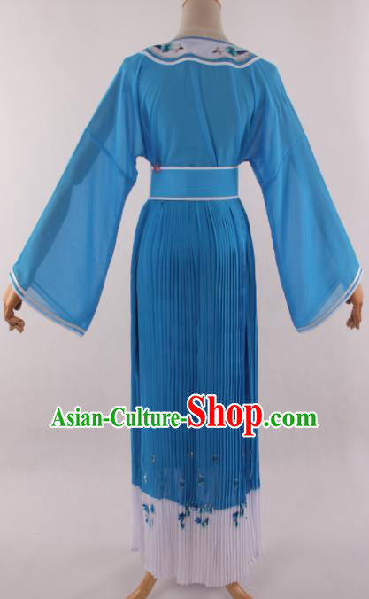 Traditional Chinese Shaoxing Opera Young Lady Blue Dress Ancient Peking Opera Diva Costume for Women