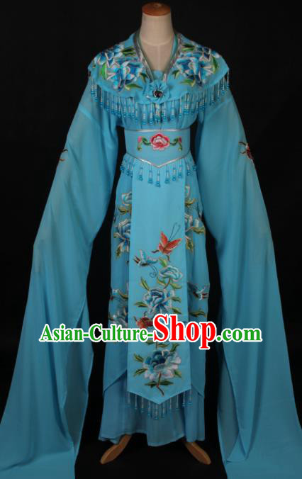 Traditional Chinese Shaoxing Opera Diva Blue Dress Ancient Peking Opera Princess Costume for Women