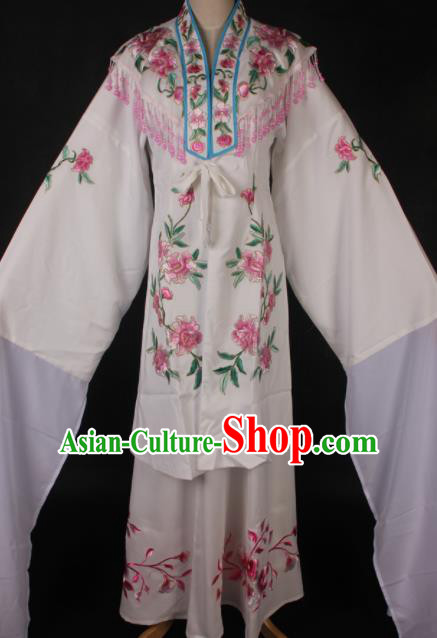 Traditional Chinese Shaoxing Opera Embroidered White Dress Ancient Peking Opera Diva Costume for Women